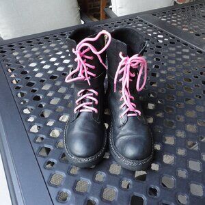 VINCE CAMUTO Women's Black Leather Zipper Biker Boots w/ Pink Laces Size 6